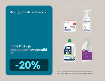 -20% soodustus kodupuhastusvahenditele: pesupesemisvahendid, puhastusvahendid, nõudepesuvahendid | Kampaania