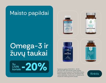 -20% žuvų taukams ir kitiems maisto papildams su Omega-3 | Akcija