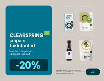 -20% valitud ökoloogilistele toidutoodetele Clearspring | Kampaania