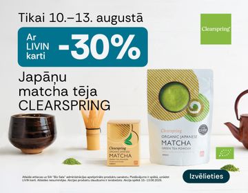 -30 % atlaide ekoloģiskai „Clearspring“ mača tējai | Akcija