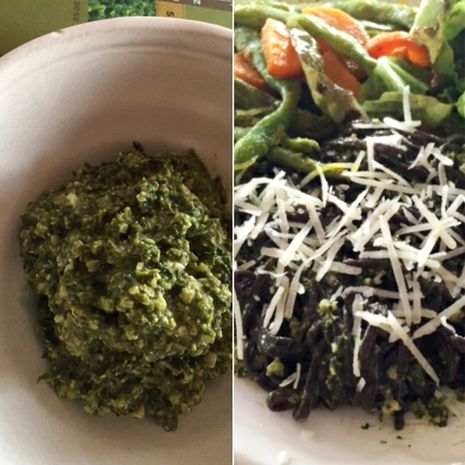 Pikantiškas pesto su žaliosios arbatos lapeliais
