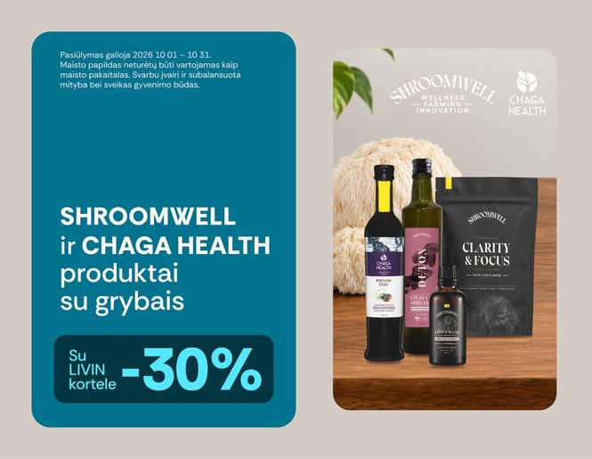 -30% „Chaga Health„ ir „Shroomwell“ produktams | Akcija