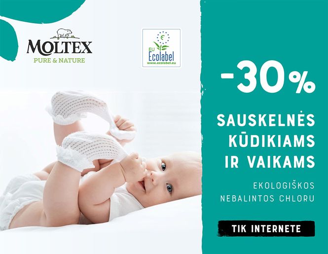 -30% ekologiškoms sauskelnėms „Moltex“ | Tik internete