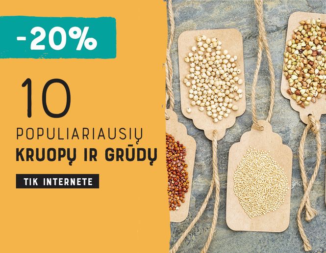 Tik internete -20% nuolaida 10 populiariausių kruopų ir grūdų | Akcija