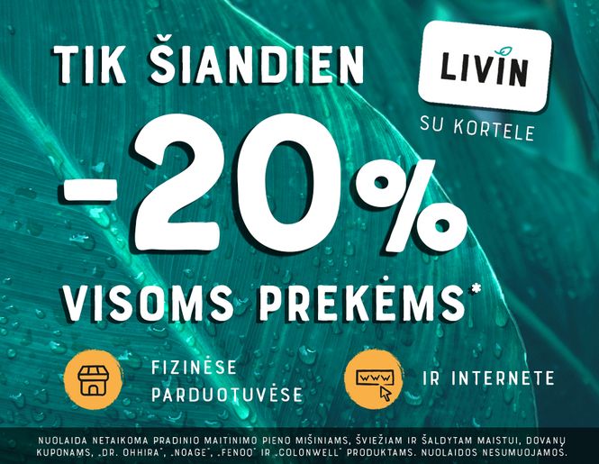 Tik sausio 31 dieną VISIEMS PRODUKTAMS* -20% nuolaida! | AKCIJA