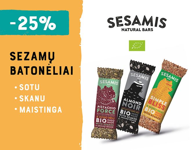-25% ekologiškiems sezamų batonėliams „Sesamis“ l Akcija